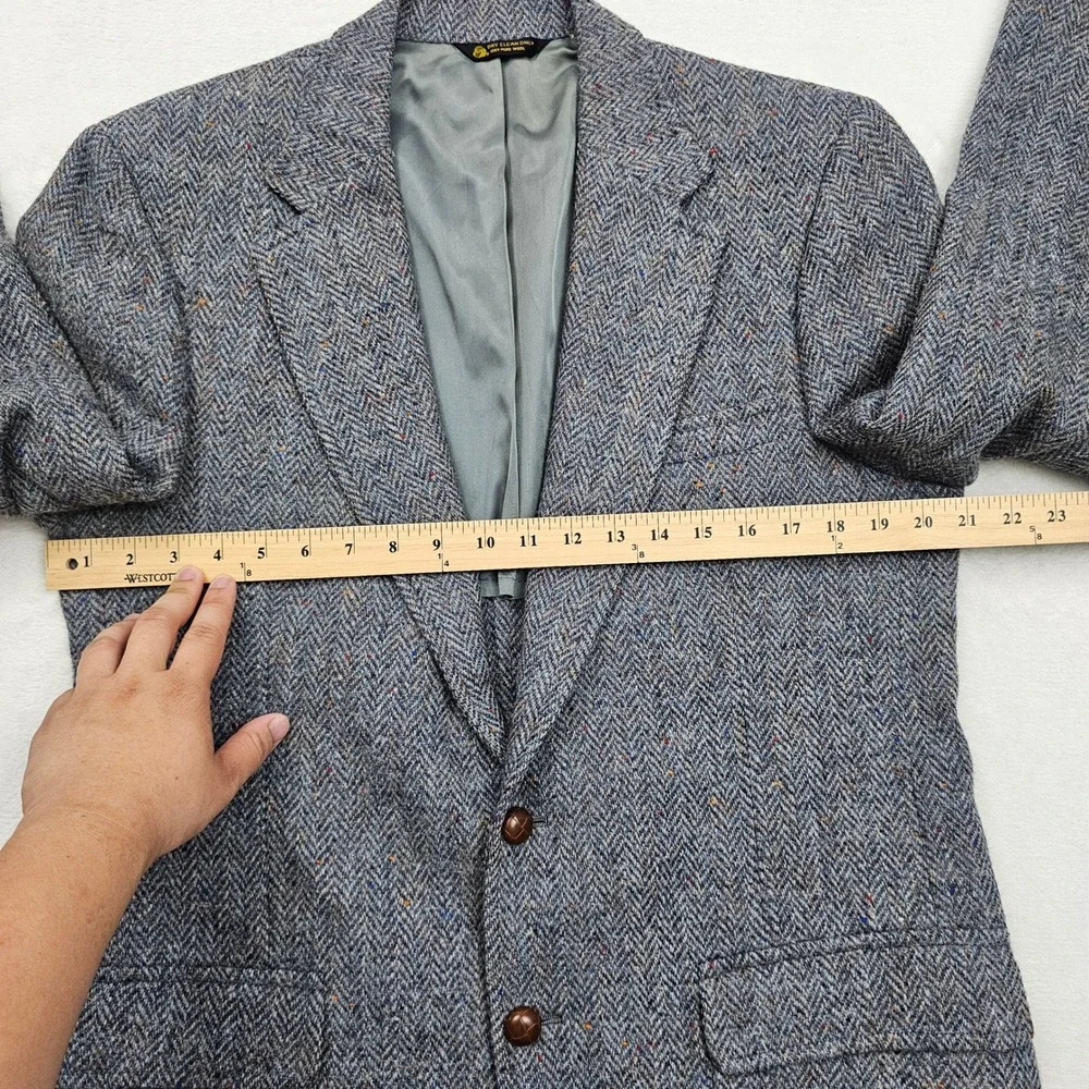 Club Room Harris Tweed Blazer Mens 40R Blue Gray Herringbone Wool Sport Coat Ivy